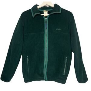 Vintage LL Bean USA Made Womens S Thermal Full Zip Fleece Hoodie 80s 90s Green